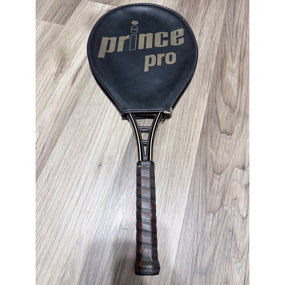 Vintage Prince Pro Tennis Racquet Black Gold 4 1/2 Grip with Head Cover